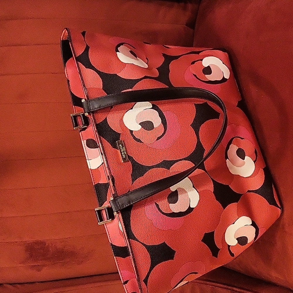 Kate Spade red and pink floral zip top shoulder bag